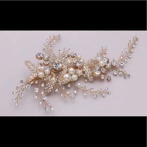 Allure Bridal Pearl and Crystal Gold Hair Clip